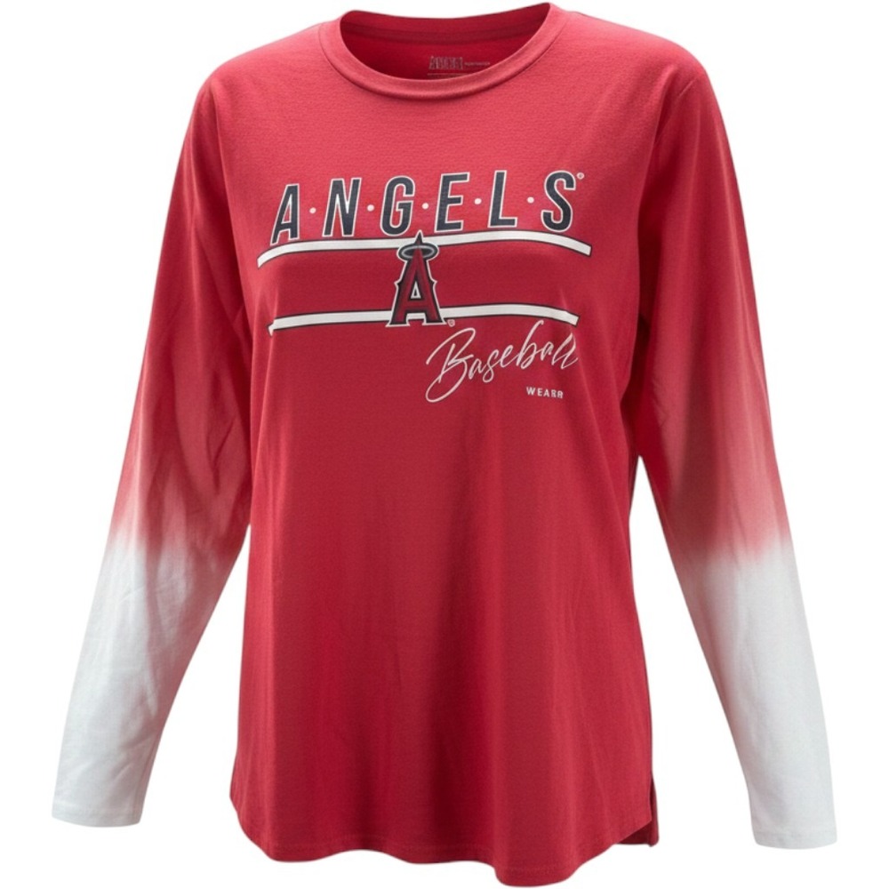 WEAR Erin Andrews Los Angeles Angels Ombre Long Sleeve Tee Red Womens Large NEW
